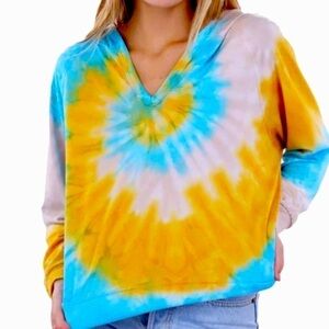 Anthropologie Maronie yellow/blue cotton/spandex tie dye hoodie.Size Small. NWT.